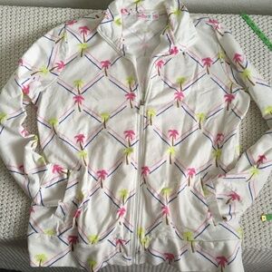 SUN BAY PETITE XL COLORFUL ZIP UP JACKET WITH PALM TREES